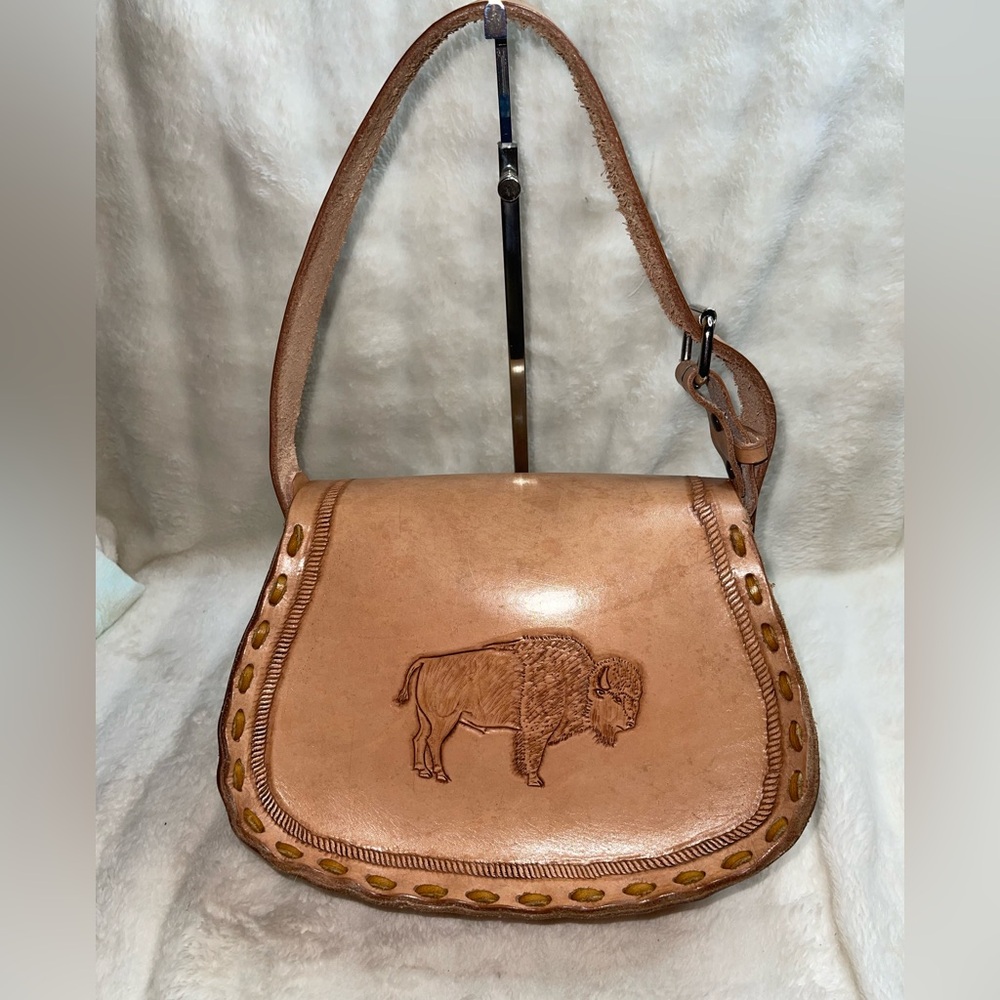 Handmade Tan Tooled Leather Women Bag with Western Design NWOT - Picture 2 of 5